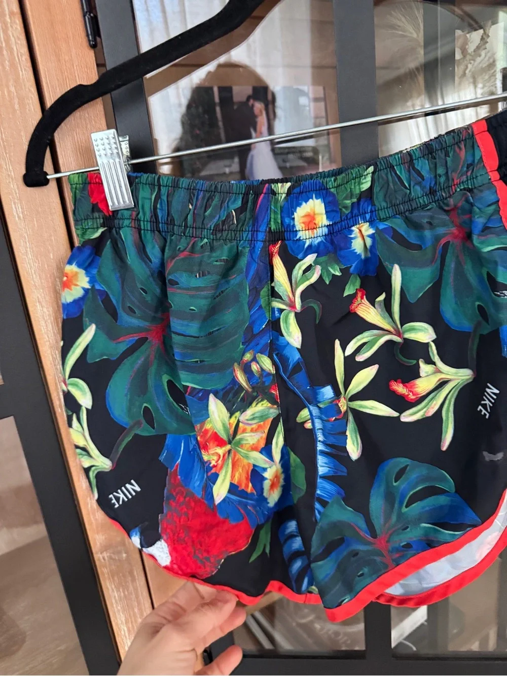 Nike Dri-FIT Tempo tropical floral parrot print running shorts workout colorful